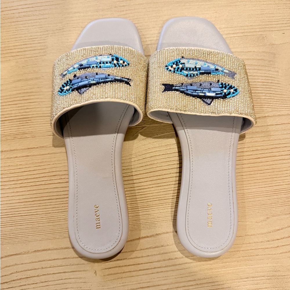 Anthropologie Beige Fish Embellished Sandals